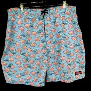 Vineyard Vines Chappy Swim Trunks Shorts Lined Tropical Fish Blue Pink